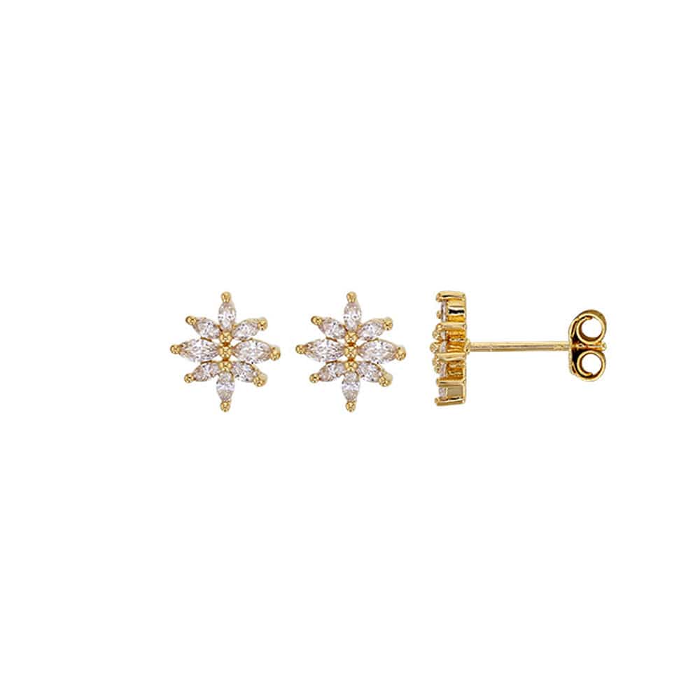Flower Stud Zirconia Earrings (Gold plated)