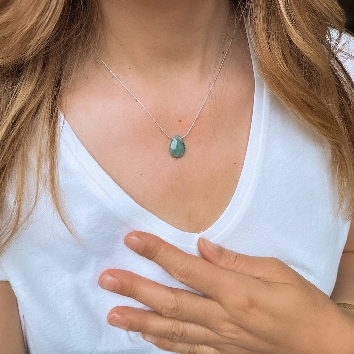 Green Agate Silver Necklace Drop