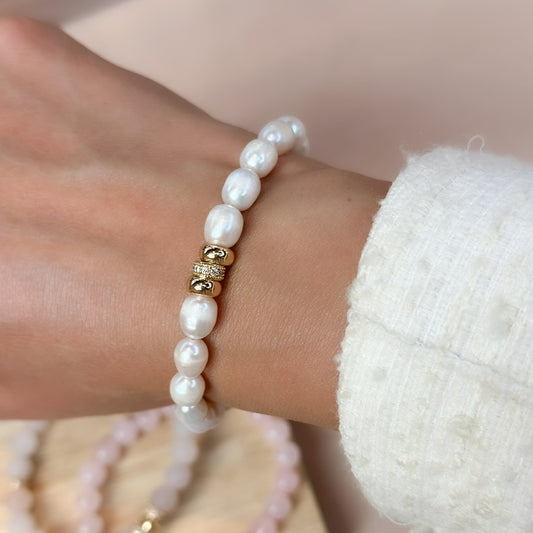 Bohemian Pearl Bracelet Gold 8mm