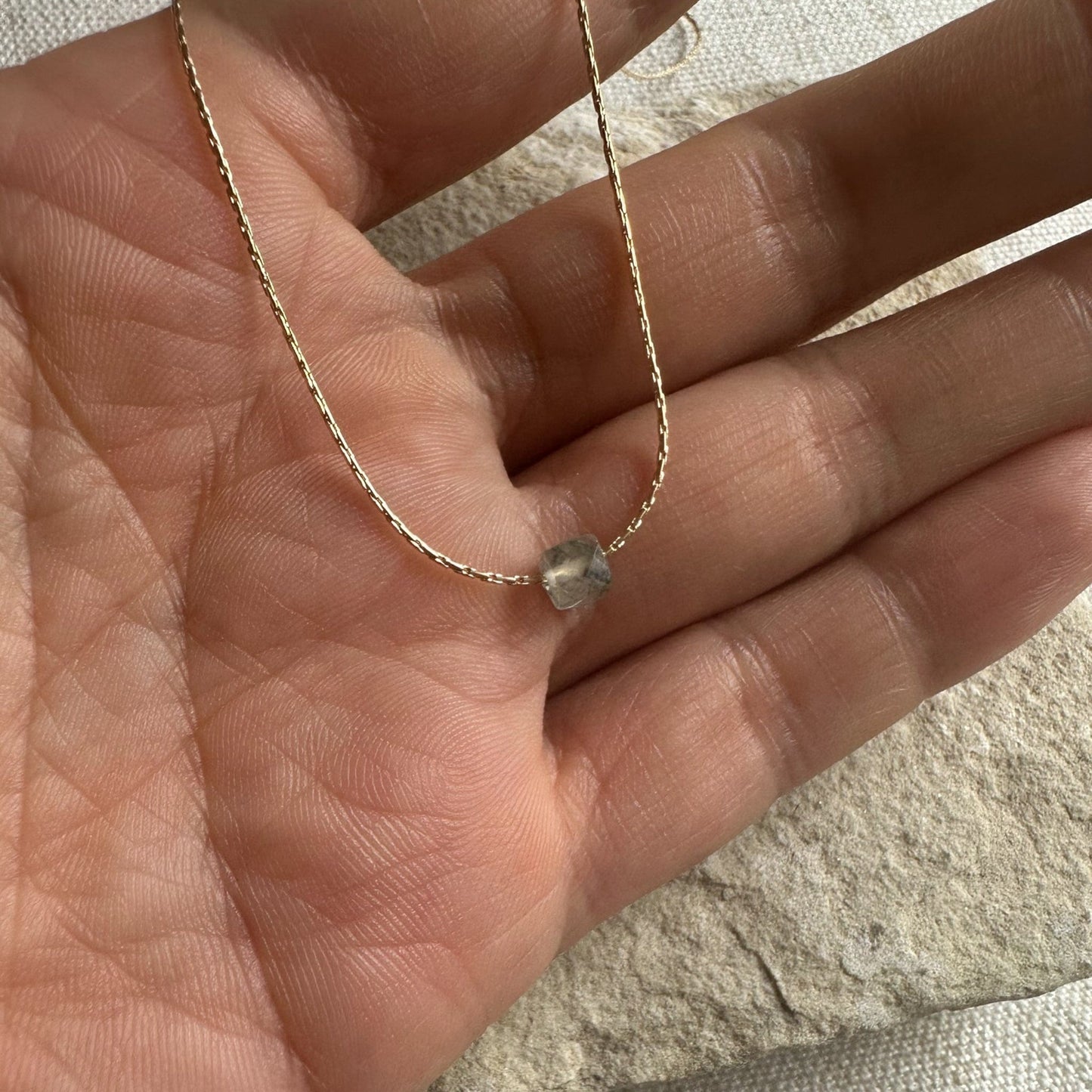 Prehnite Gold Necklace <br> Minimalist square