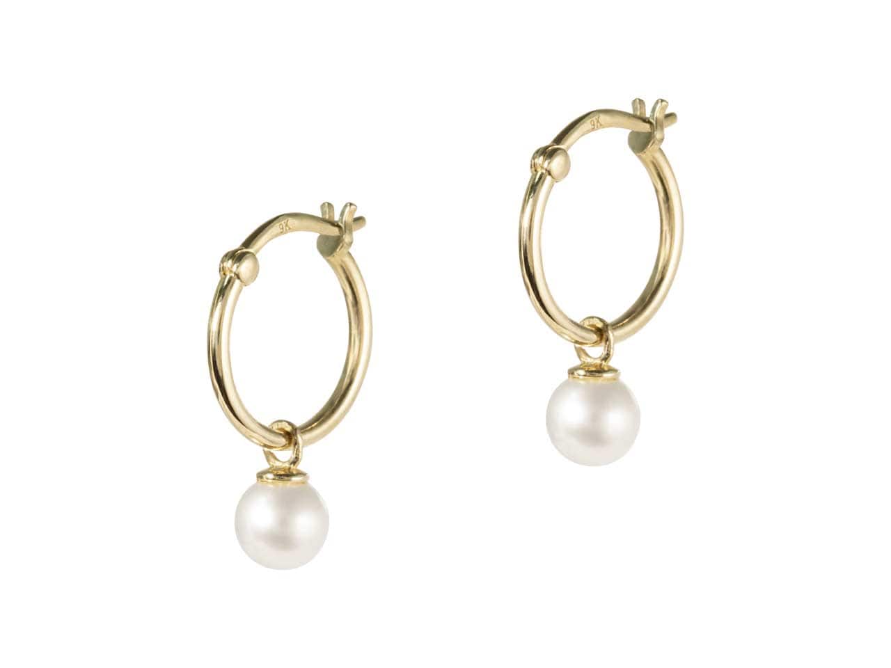 Pearl Gold Hoops Earrings 9k Gold