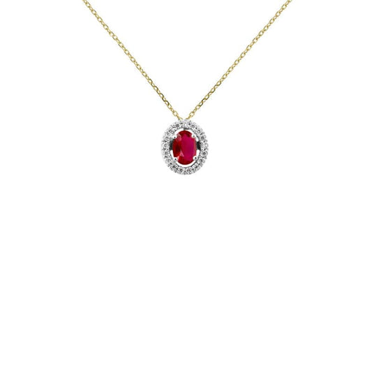 Ruby Gold Necklace Halo Diamonds 6x4mm(18k Gold)