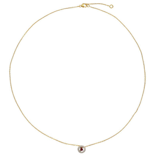 Ruby Gold Necklace Halo Diamonds(18k Gold)