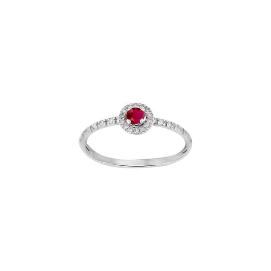 Ruby Gold Ring Halo with Diamonds (White 18k Gold)