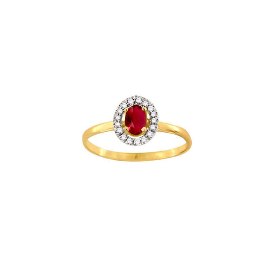 Ruby Gold Ring Halo with Diamonds 6x4mm(18k Gold)
