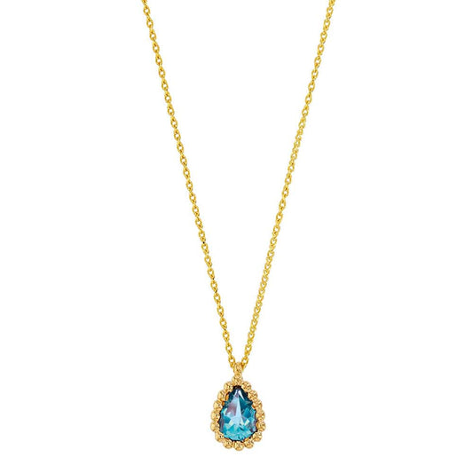 Topaz Pear Gold Beaded Necklace (18k Gold)
