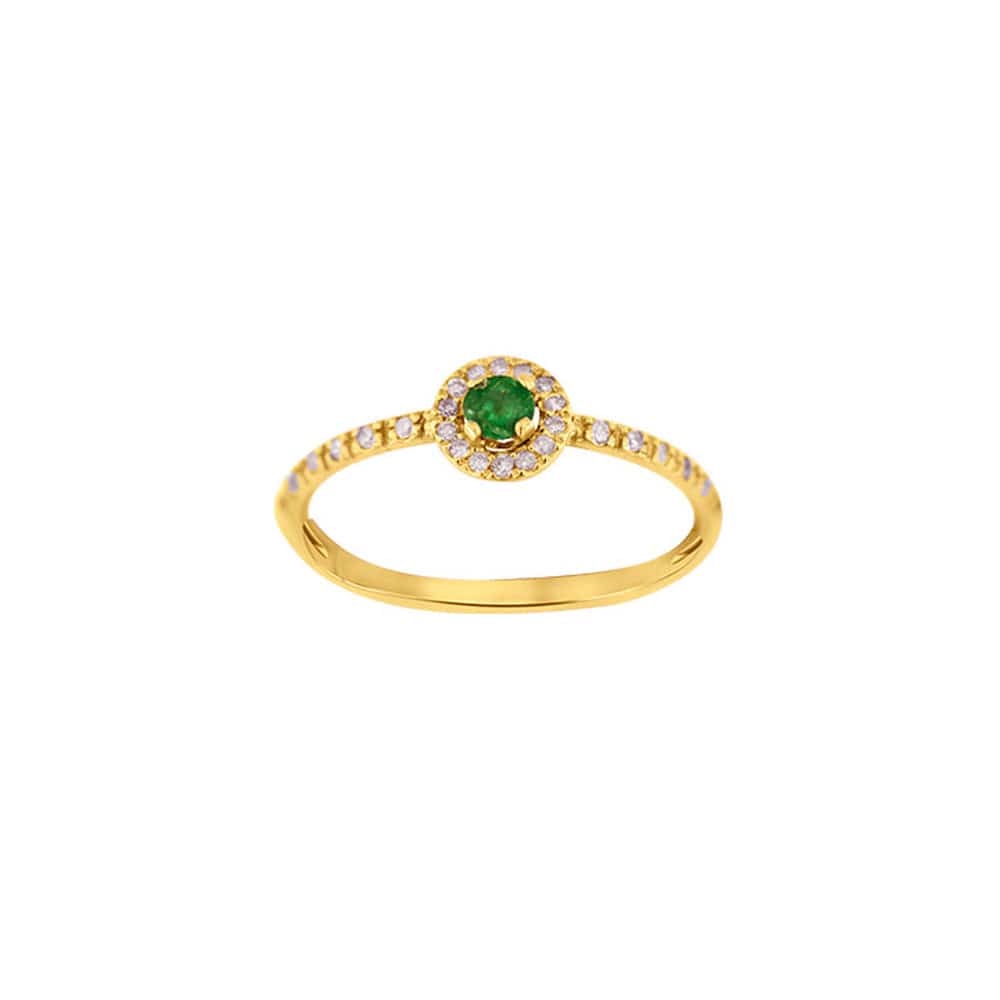 Emerald Solitaire 3mm Gold Ring with Diamonds (18k Gold) | Mi Cielo London
