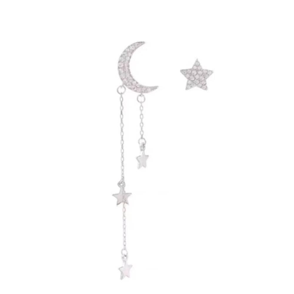 Moon and Star Long Earrings (Sterling Silver) <br> Midnight