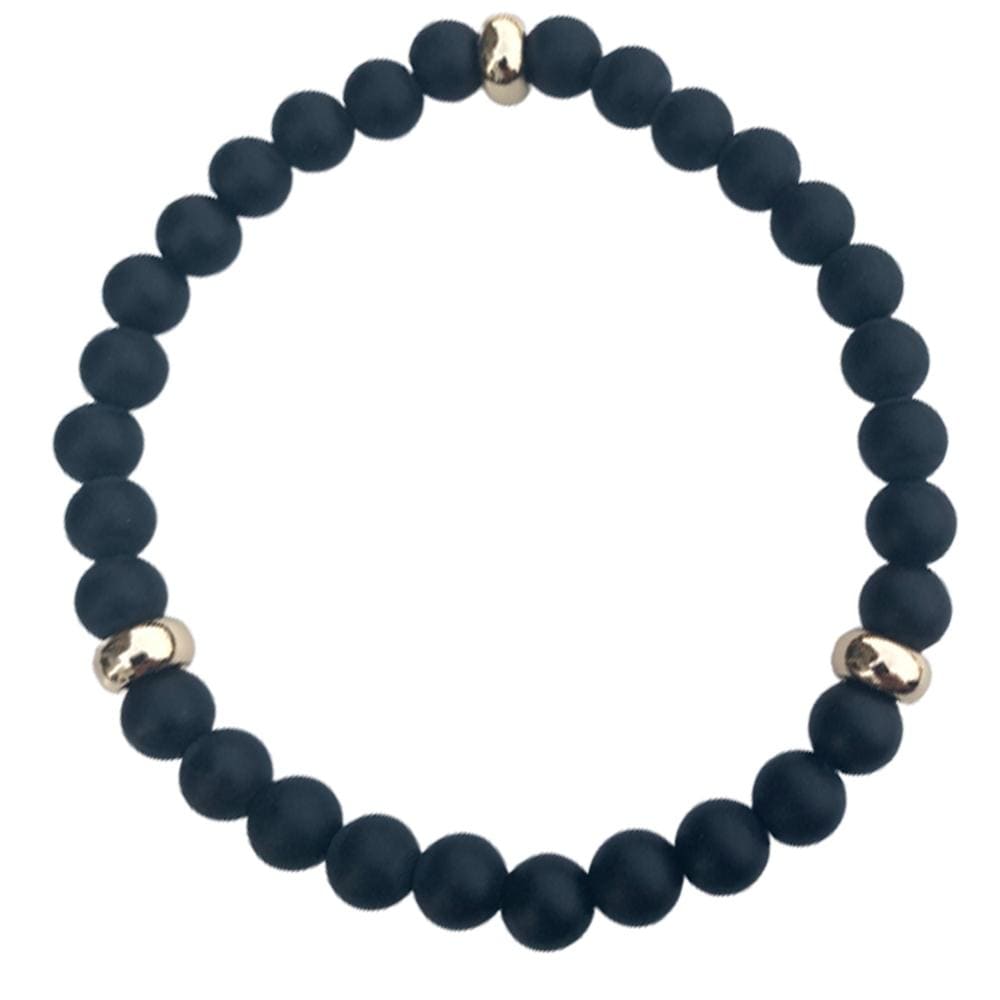 Black Onyx Bracelet 3 Gold Disks 6mm