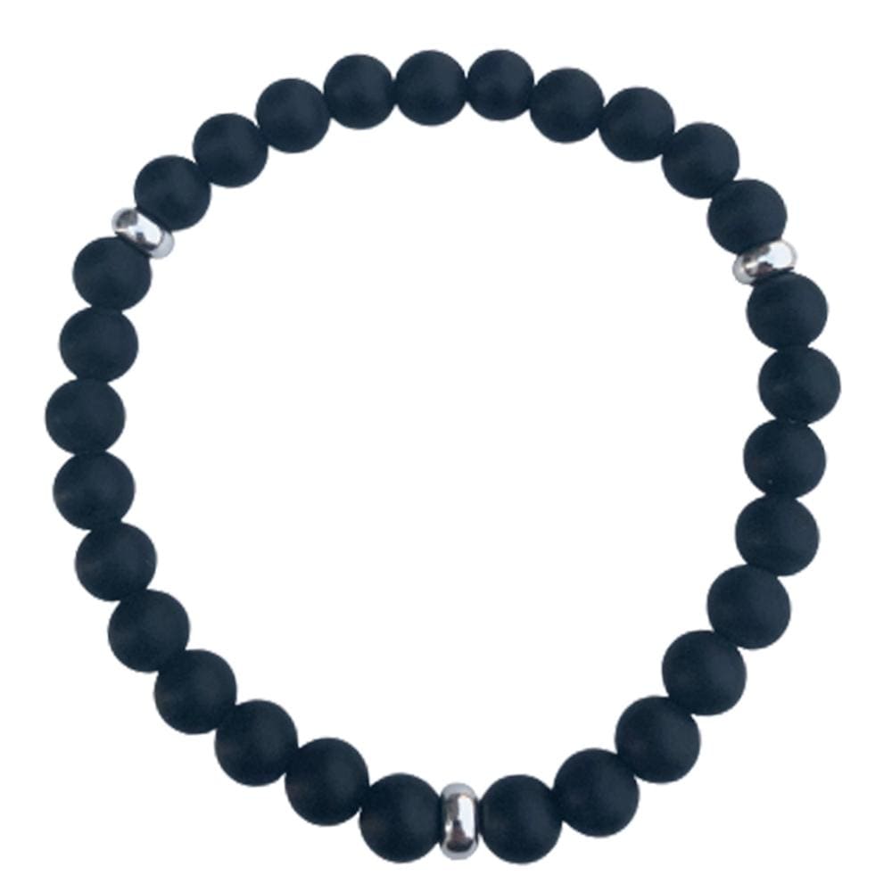 Black Onyx Bracelet 3 Sterling silver Disks 6mm