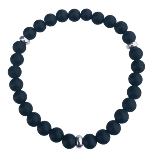 Black Onyx Bracelet 3 Sterling silver Disks 6mm