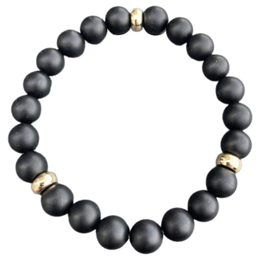 Black Onyx Bracelet 3 Gold Disks 8mm