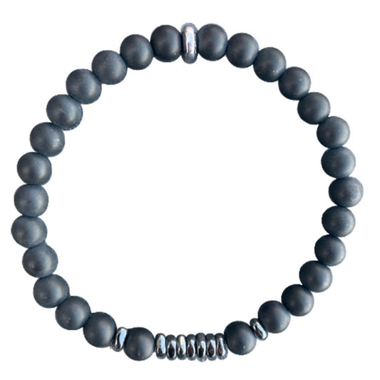 Black Onyx Bracelet Hematite with 7 Square Disks