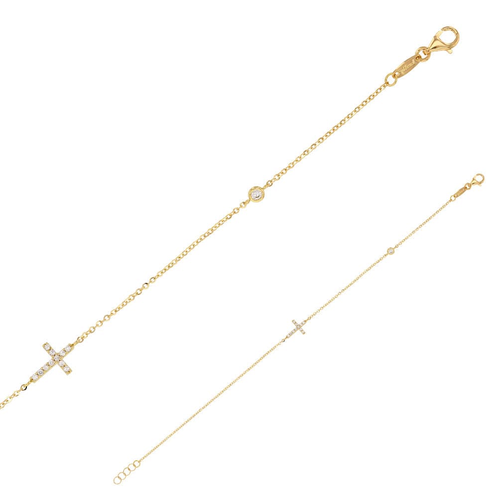 Fine Cross Bracelet with cz (9k gold)