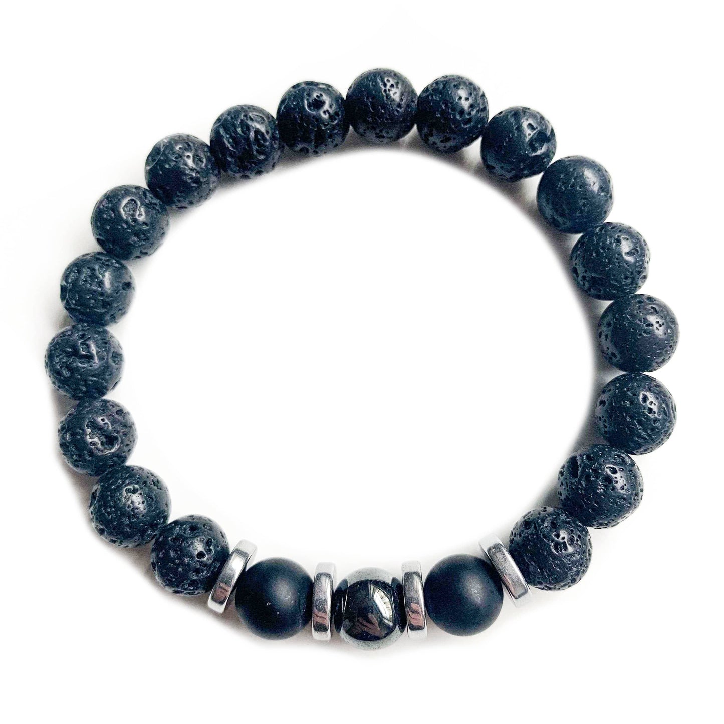 Darkside N4 Lava stone bracelet, black onyx and hematite disks