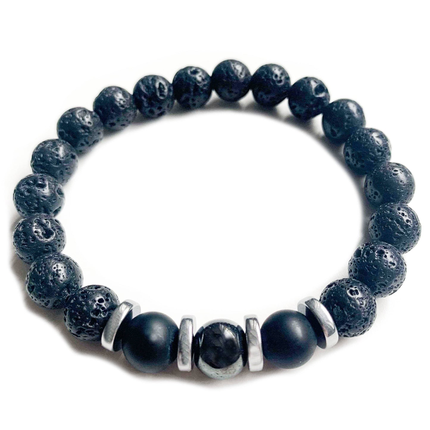 Darkside N4 Lava stone bracelet, black onyx and hematite disks