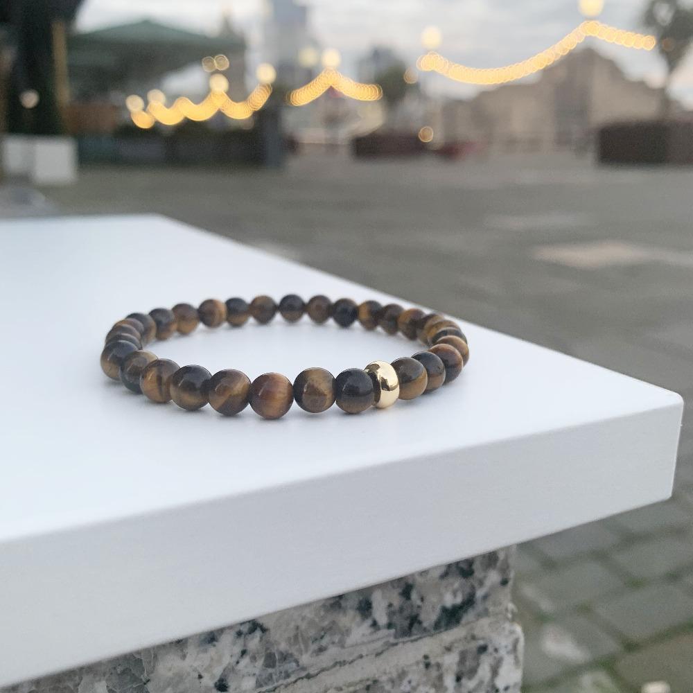 Tiger Eye Bracelet with Gold Disk 6mm