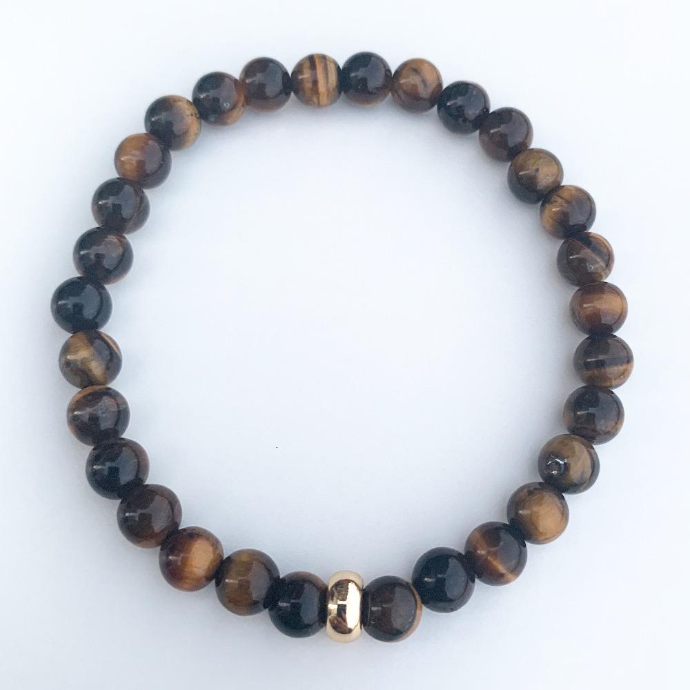 Tiger Eye Bracelet with Gold Disk 6mm