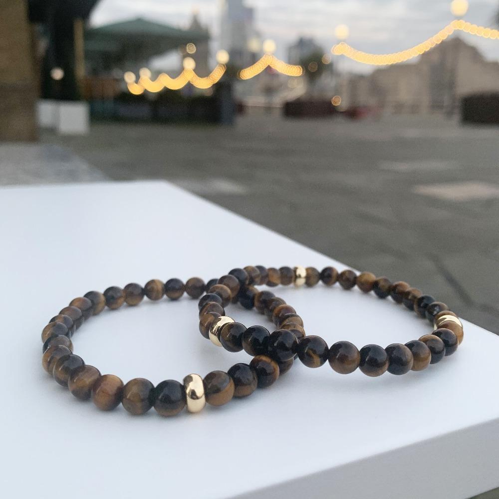 Tiger Eye Bracelet with Gold Disks 6mm