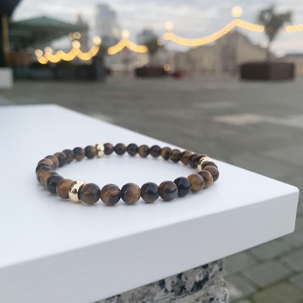 Tiger Eye Bracelet with Gold Disks 6mm