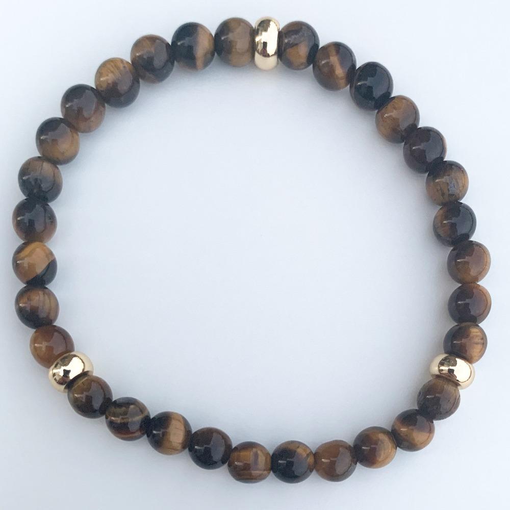 Tiger Eye Bracelet with Gold Disks 6mm