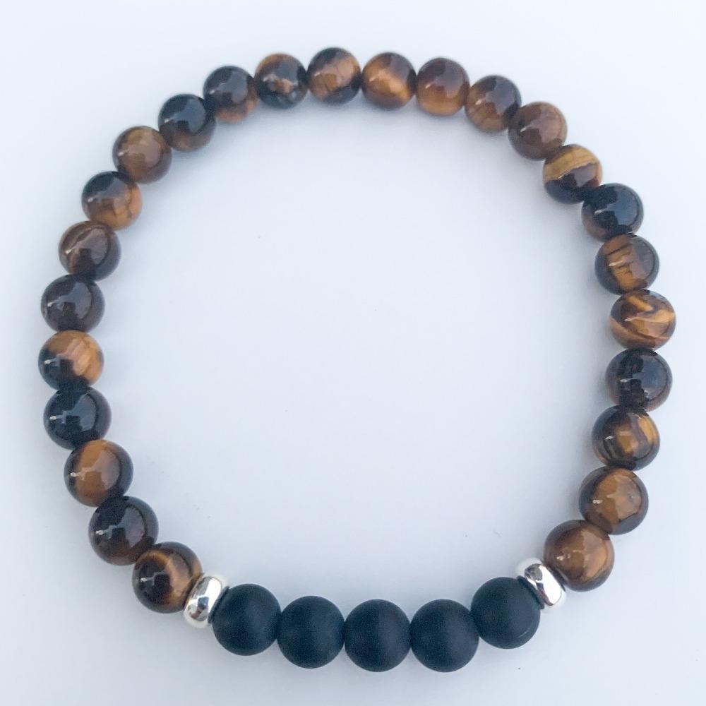 Tiger Eye Bracelet Black Onyx with Silver Disks 6mm