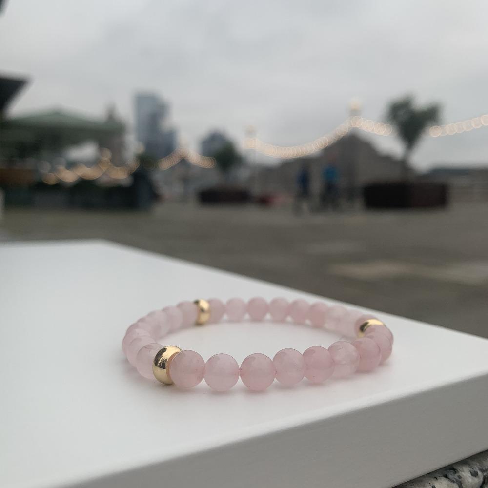 Rose quartz bracelet gold disks