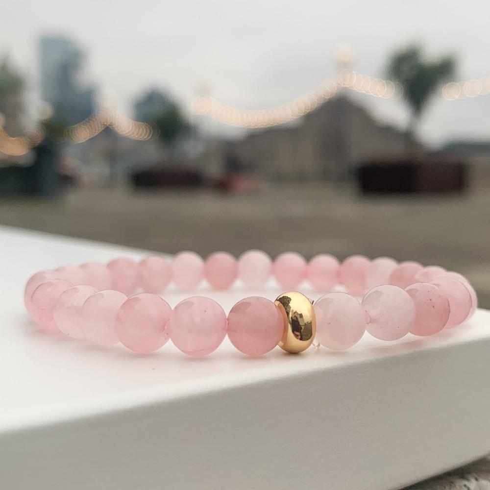 Rose quartz bracelet and gold disk plated