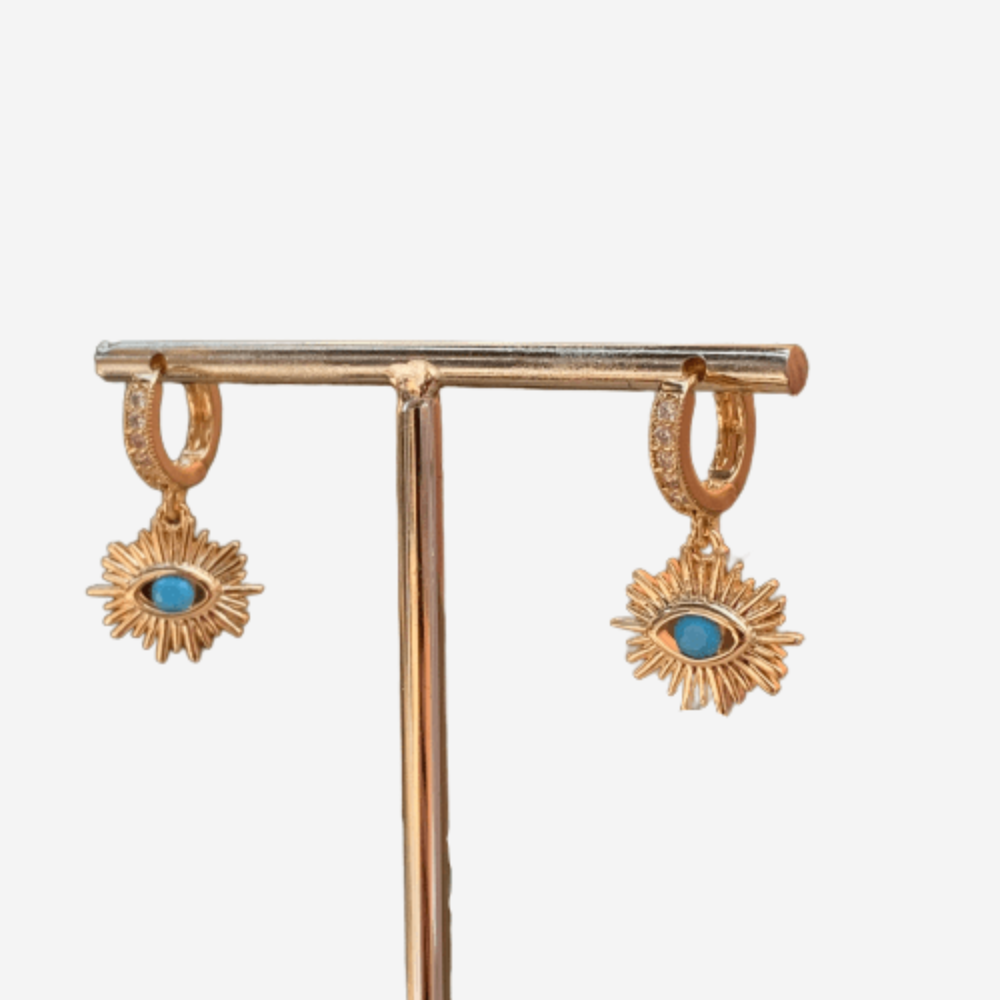 Sun Blue Evil Eye Hoops Earrings