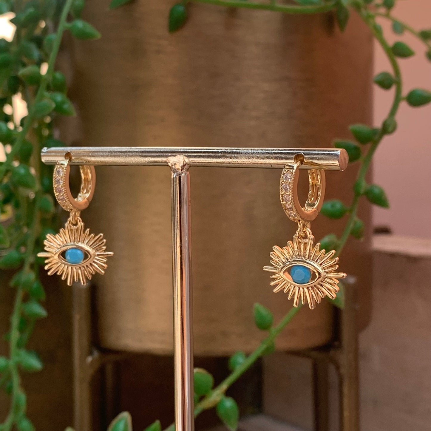 Sun Blue Eye Huggie Earrings