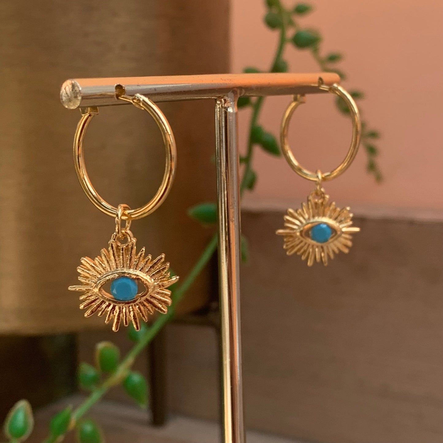 Sun Blue Eye Hoops Earrings