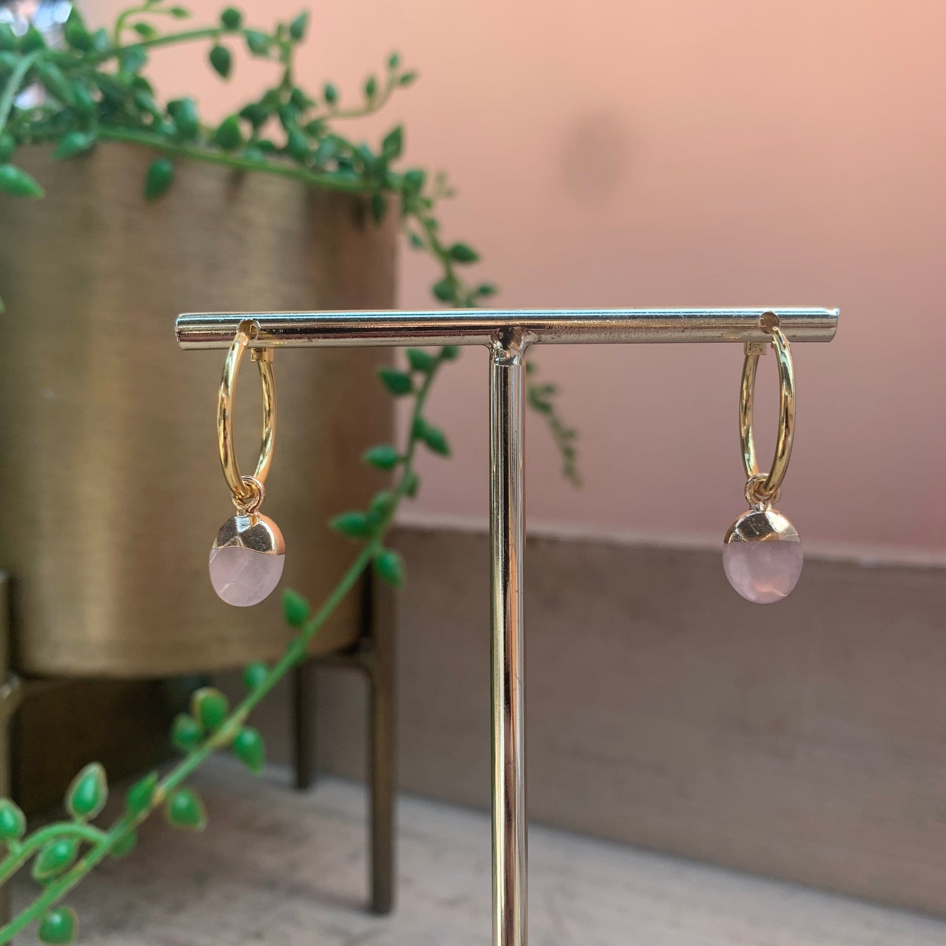 Rose quartz Earrings (Gold Plated 18k)