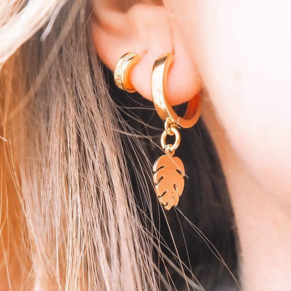 Monstera Leaves Hoops Earrings <br> Cosmic