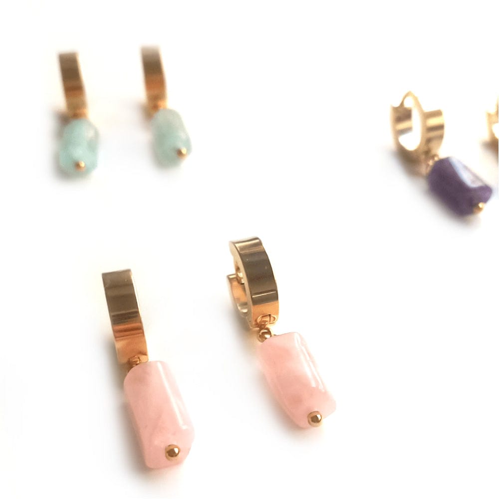 Earrings Rose Quartz Hoops