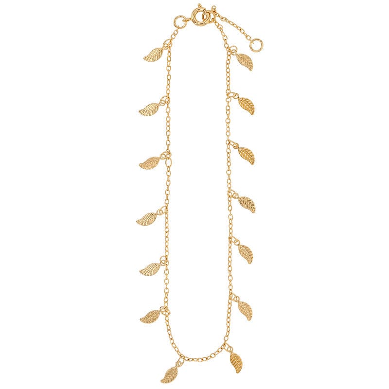TINA Anklet <br> Leaves charm ankle chain gold plated