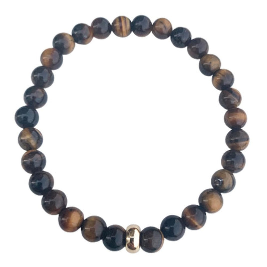 Tiger Eye Bracelet with Gold Disk 6mm