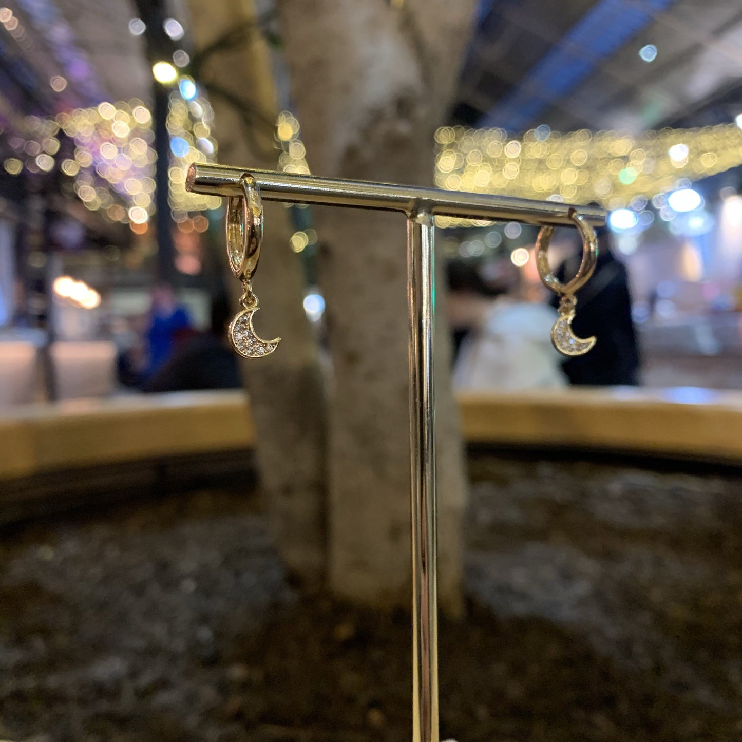 Mini Moon Fine Hoops Earrings <br> Cosmic