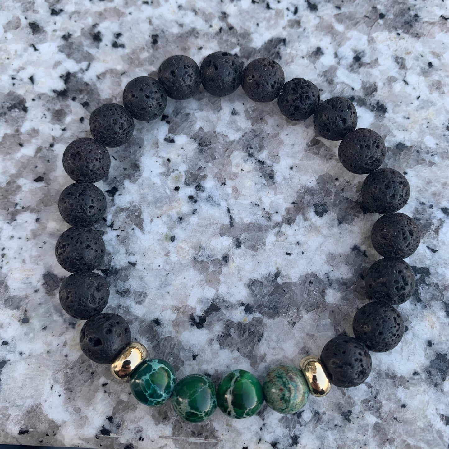 Lava stone bracelet with Green regalite