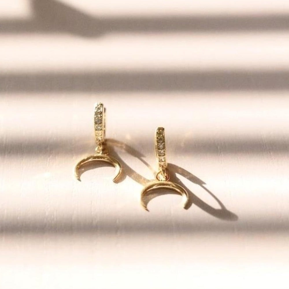 Fine Horn Earrings Gold Zircon