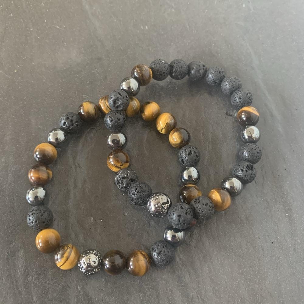 Tiger eye bracelet, lava stone and lava stone plated