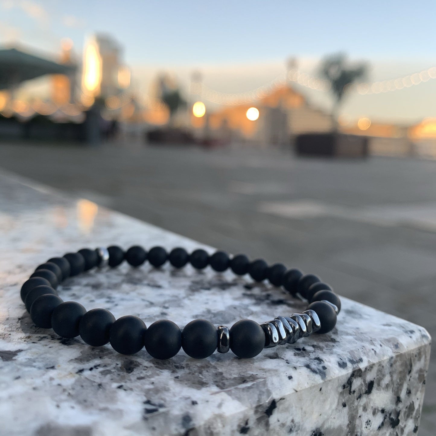 Bracelet black onyx hematite square disks