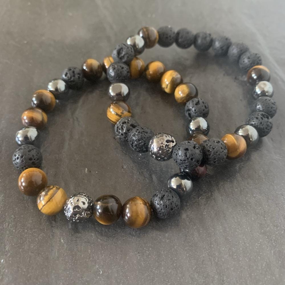 Tiger eye bracelet, lava stone and lava stone plated