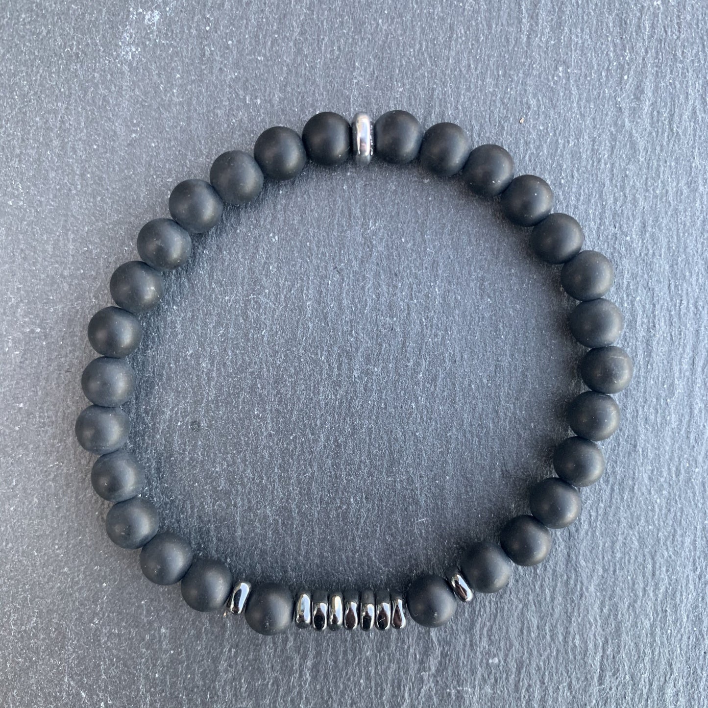 Bracelet black onyx hematite square disks