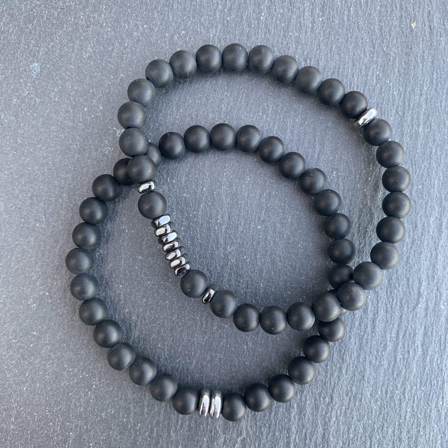 Bracelet black onyx hematite square disks