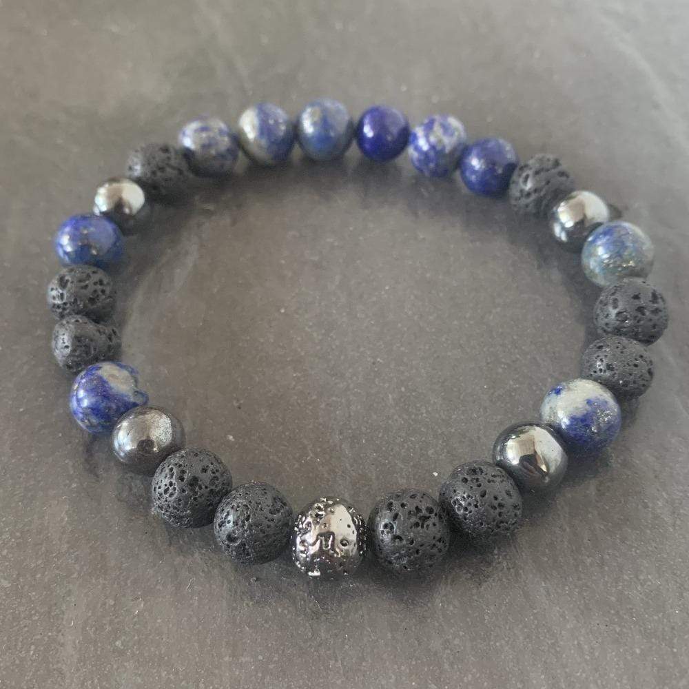 Lapis lazuli bracelet, lava stone and lava stone plated