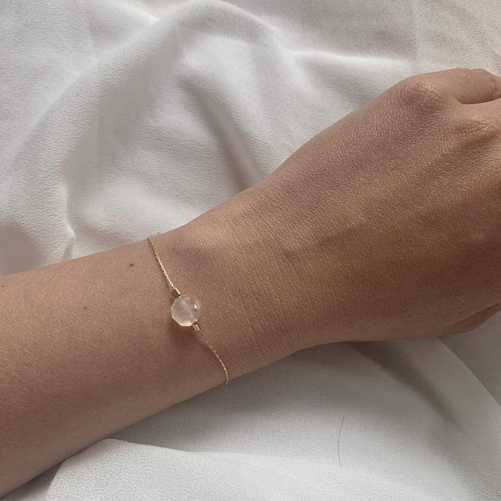 Rose quartz bracelet on gold chain