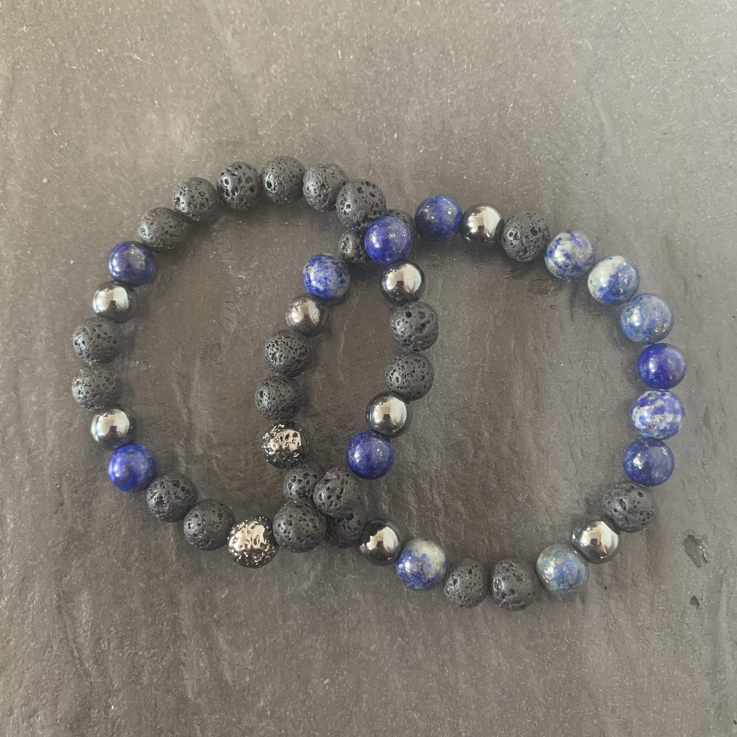 Mi Cielo London Bracelet Set: Lava stone bracelet, Lapis lazuli and Lava stone plated