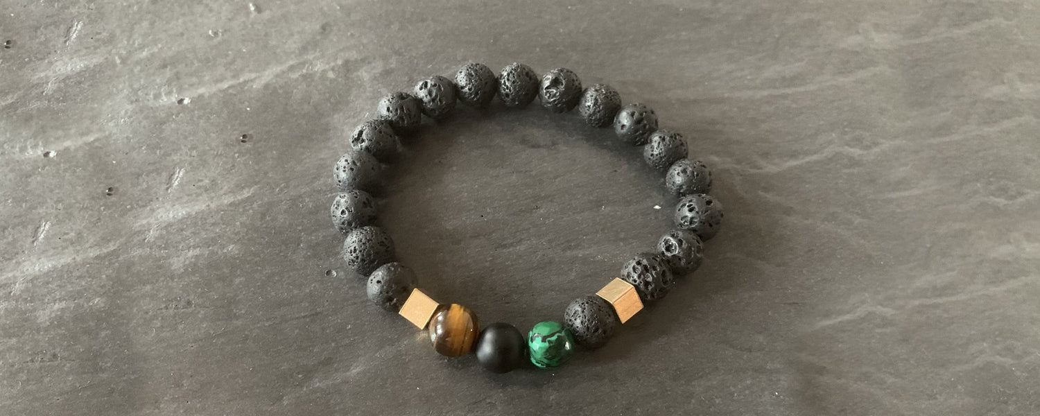 Lava stone malachite tiger eye bracelet