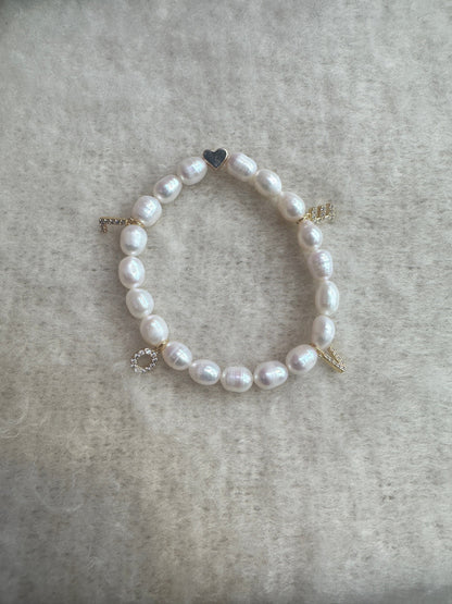Pearl bracelet heart gold plated 18k