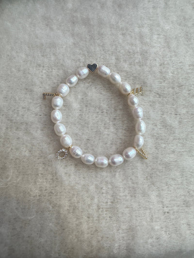 Pearl bracelet heart gold plated 18k